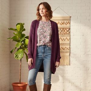 Altar’d State Merlot Cozette Open Front Long Sleeve Cardigan - Size Small NWOT